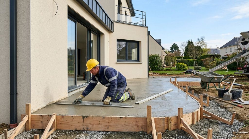 faire une terrasse en béton contre une maison
