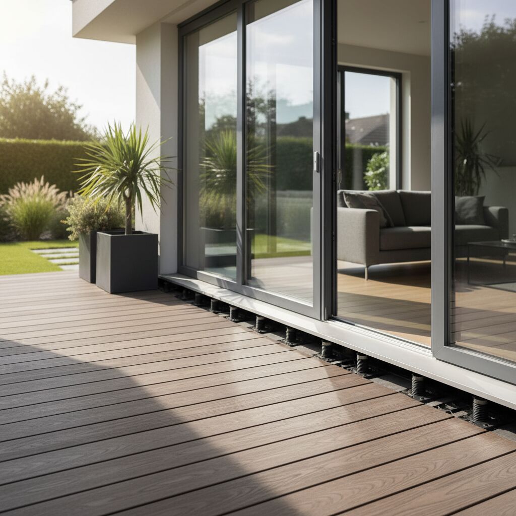 terrasse sur plot seuil baie vitrée