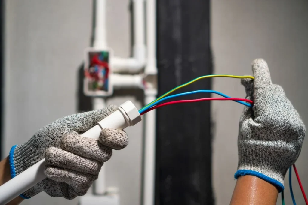 câble électrique sans gaine dans mur